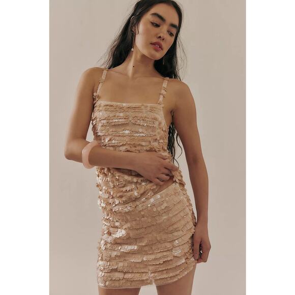 Free People Porter Sequin Top and Skirt Set Medium Boho Sold Out $350 Retail - Picture 2 of 16